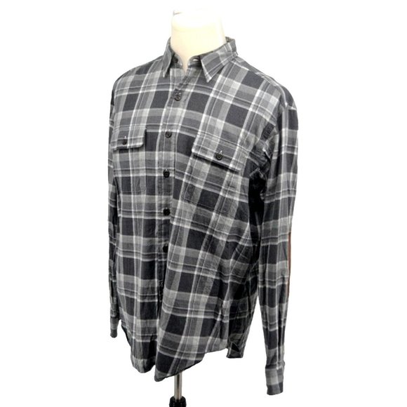 POLO RALPH LAUREN Men's Lightweight Flannel Shirt - Suede Elbow XL Gray Plaid - Picture 2 of 6